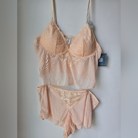 Wild Dream Nude Blush Beige Lace Trimmed Lingerie Set Size L - Picture 7 of 7